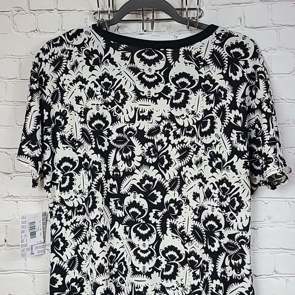 LuLaRoe Maria Maxi Dress L 14/16 Black & White Floral A-line Cap Sleeve Long NWT - Picture 8 of 11